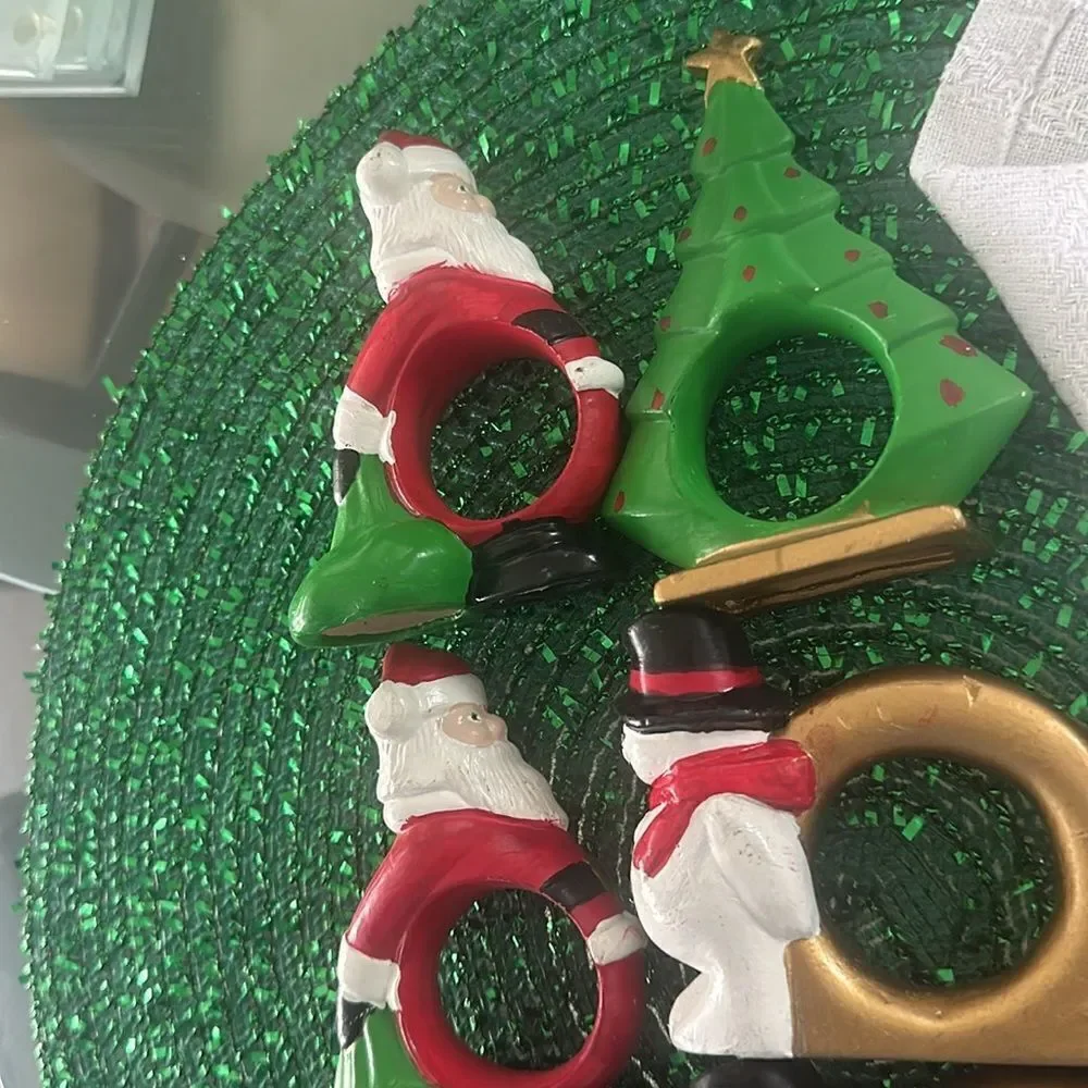 Vintage Ceramic Christmas Themed Napkins Rings (8)
